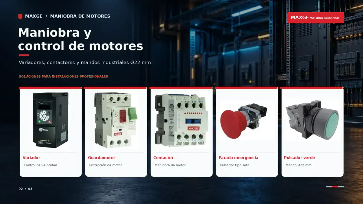 Maniobra MAXGE: variador de frecuencia, guardamotor, contactor y pulsadores Ø22 mm